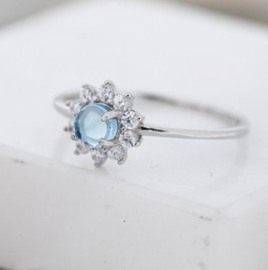 Bague Halo en Argent Sterling avec Aigue-marine Bleue Véritable, Pierre Précieuse Naturelle, Motif Fleur, Mariage, Luxe, Sertissage à Griffes, Certifiée Mars - Product Image 5