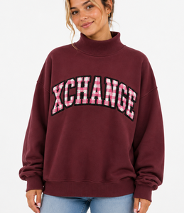 Sudadera Oversize de Cuello Alto para Mujer de Alta Calidad, Gris Oscuro con Estampado de Guingán, Hombros Caídos, Forro Polar - Product Image 1
