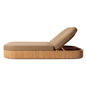 Chaise longue double en teck de qualité supérieure, dossier réglable, rangement dissimulé, base cannelée, coussin moelleux, style moderne, lit de jour d'extérieur - Product Image 3