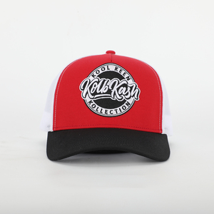 Casquette Trucker Snapback en Coton Sergé à 5 Panneaux avec Logo Brodé Personnalisé BSCI, Haute Qualité, Blanc et Rouge, en Maille - Product Image 3