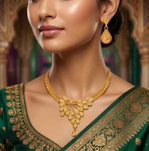 Divyoro <b>Copper</b> Alloy Yellow Gold Classic Statement Necklace Plant Pattern Bead <b>Chain</b> Adjustable Length for Women Wedding Party - Product Image 3