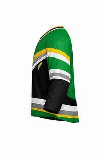Jersey de Hockey sobre Hielo Personalizable para Hombre, Cuello en V, Manga Tres Cuartos, Rayas Verdes, Negras y Amarillas, Prenda Sublimada de Poliéster - Product Image 2