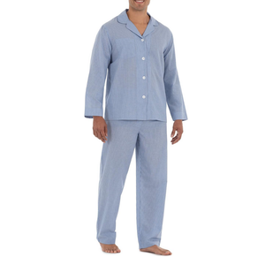 Pyjama à revers gris clair uni pour hommes, en coton, à manches longues, doux, confortable, léger, vêtements de nuit pour hommes, vêtements de maison - Product Image 3