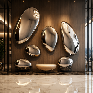 Espejo de Pared Decorativo de Lujo con Diseño de Guijarros Orgánicos, Espejo Convexo Plateado de Metal, Arte Moderno para Vestíbulo de Hotel, Escultura de Pared para Sala de Estar - Product Image 2
