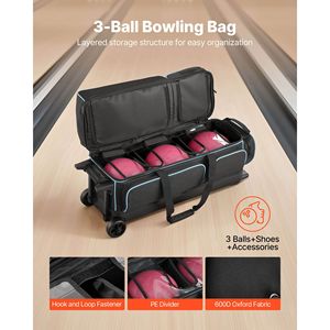 Borsa per 3 Palline da Bowling con Ruote e Scomparto Separato per Scarpe fino alla Taglia US 16 - Product Image 2