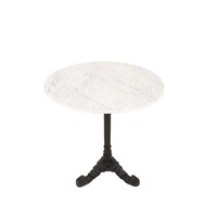 Table de bistrot carrée en marbre blanc de style industriel avec base en métal noir robuste pour jardin et extérieur