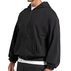 Fournisseur économique de sweats à capuche zippés brodés, personnalisables, coupe droite, épaules tombantes, style boxy, tendance, pour hommes, 100% coton - Product Image 3