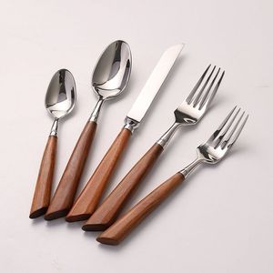 Wooden Handle <b>Cutlery</b> Set Knife Fork Spoon <b>Vintage</b> Design Eco-Friendly Wedding Flatware Set Dishwasher Safe - Product Image 1