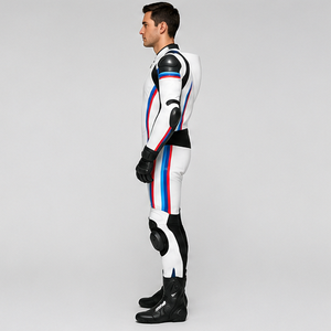 Combinaison de moto pour homme en PU blanc et noir, style motard, à capuche, respirante, séchage rapide, fermeture éclair, coupe ajustée, imperméable, col ras du cou - Product Image 3