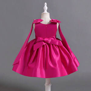 Vestido de Fiesta Rosa Intenso de Alta Calidad, Ecológico y Transpirable para Niñas de 1 a 12 Años, Elegante con Lazo en el Hombro, Largo hasta la Rodilla, Corte en A, Satén de Lujo - Product Image 2
