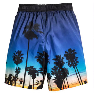 Short de bain pour homme à séchage rapide, imprimé palmiers bleus, avec cordon de serrage à la taille et poches, short de plage décontracté - Product Image 4