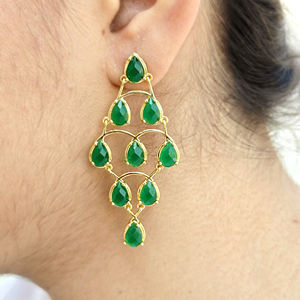 18K Gold Plated Wholesale <b>Drop</b> Earrings Green Onyx Multi Pear Gemstone Solid Brass Prong Set Jewelry Gifts - Product Image 4