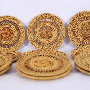 Handmade Round Shape Rattan Wooden Bamboo Coaster Set Classic Style Coffee <b>Mug</b> Glass Coasters <b>Holder</b> Wholesale - Product Image 6