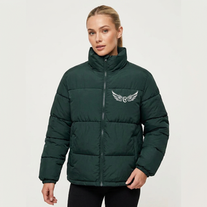 Chaqueta Acolchada Impermeable y Transpirable para Hombre, Color Verde Oscuro, Ecológica, con Cuello Alto, Cierre Frontal con Cremallera, Logotipo Bordado, Resistente al Viento, para Invierno - Product Image 2