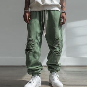 Winter Washed 360sm Fleece Sweatpants Men Oversize Distress Autumn Fleece Trouser Pajama Baggy Distress Sweat Pants Men's - Product Image 4