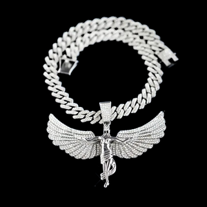Colgante de Lujo de Plata 925 con Alas de Ángel e Incrustaciones de Diamantes Micro Pavé de Corte Redondo, Charm Temático Unisex para Uso Diario en Oferta - Product Image 4