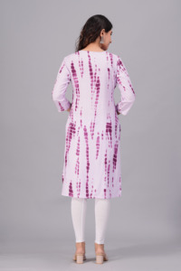 Women Purple Tie Dye Printed <b>Kurti</b> with , 3/4 Sleeves Casual Ethnic Wear Straight Kurta for Daily Wear . - Product Image 2