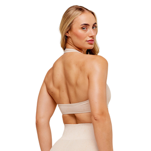 Top Deportivo Halterneck para Mujer con Logotipo Personalizado, Color Blanco Coco, Tejido Adaptable, Nylon y Spandex, Sin Costuras, Soporte Ligero, para Yoga y Ejercicio - Product Image 2