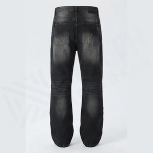 Jean en denim coupe droite délavé foncé pour homme, taille haute, coupe ample, en coton, style décontracté, pantalon d'automne - Product Image 2