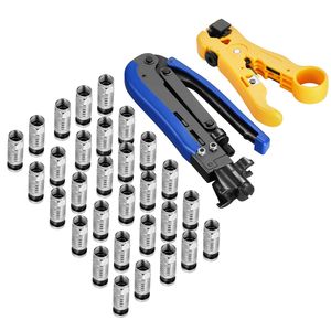 Kit Crimpatore per Cavi Coassiali con 30 Connettori F-Type RG6, Kit di Compressione per Connettori RF Coassiali, Spellafili per Installazioni RF - Product Image 1