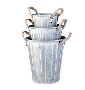 Ensemble de 2 jardinières en fer galvanisé avec poignée, forme ronde, pour plantes d'intérieur et d'extérieur, pots et jardinières décoratifs - Product Image 3