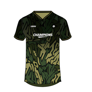 Maillot de football personnalisé à col en V imprimé camouflage par transfert thermique, séchage rapide, 100 % polyester, manches courtes, uniforme d'équipe pour adultes unisexe - Product Image 1