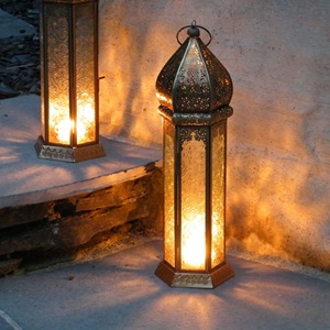 Premium Hexagon Brass <b>Moroccan</b> <b>Lantern</b> With Red Embossed Glass Panel For Christmas Home Decoration Heat Resistant Design - Product Image 2
