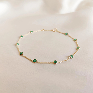 High Quality Trendy Natural Emerald Gemstone Bezel Setting 925 Silver Gold Plated Minimalist Chain <b>Adjustable</b> Wedding <b>Bracelet</b> - Product Image 2