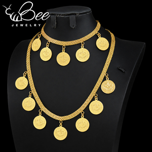 Conjunto de joyería clásico turco con monedas de lira chapadas en oro de 21k, collar de cadena plana de cobre dorado y pulsera para mujer - Product Image 4