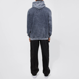 Sweat à capuche streetwear pour homme en polyester et coton, délavé à l'acide, avec logo personnalisé, manches longues, coupe classique, écologique, haute qualité - Product Image 2