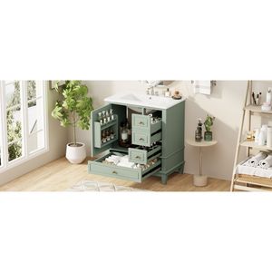 <b>Light</b> Green 30\" Bathroom <b>Vanity</b> with Sink One Door and Shelf Three Soft Close Drawers - Product Image 3