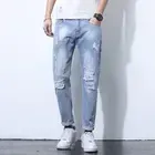Jeans de Mezclilla Ligera para Hombre, Corte Recto, Cintura Media, Estilo Veraniego, Color Sólido, Logotipo Personalizado, Transpirables, Ecológicos, Tejido Casual - Product Image 3