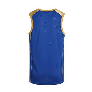 Maillot de basket-ball respirant en maille polyester sans manches, col en V, bleu royal, bordure dorée, uniforme d'équipe, maillot de basket-ball de performance - Product Image 2