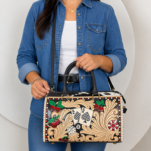Bolso Speedy Grande Nuevo de Cuero Genuino con Diseño de Póker, Bolso de Mano de Viaje, Bolso de Fin de Semana para Mujer - Product Image 4