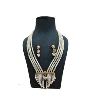 Conjunto de collar blanco indio de lujo, conjunto de colgante de collar de latón AD, tendencia para ropa de fiesta de boda para mujer - Product Image 1