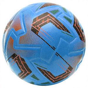 Ballon de football bleu avec impression sérigraphique à motifs géométriques, style populaire - Product Image 1