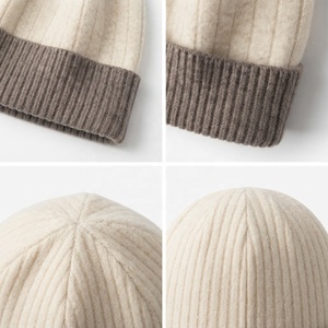 Bonnet unisexe en mélange de laine avec tricot côtelé de couleur contrastée, casquette d'hiver décontractée pour adultes 56-58CM - Product Image 4