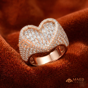 Luxury Rose Gold Heart <b>Ring</b> <b>for</b> <b>Men</b> 18K Rose Gold Plated Iced Out Moissanite Diamond Hip Hop <b>Ring</b> Baguette Cut Large Heart <b>Ring</b> - Product Image 1
