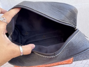 New Luxury Large Capacity Hand Tooled Leather Toiletry Organizer Women Travel Cosmetic Cowhide Leather <b>Makeup</b> Bags With Handle - Product Image 5