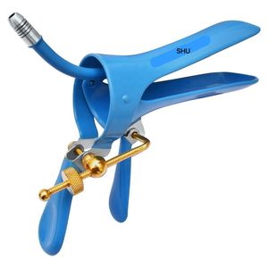 Espéculo Vaginal Cusco Azul Aislado con Tubo de Humo, Rosca Chapada en Oro, Instrumento Quirúrgico OB/GYN OEM - Product Image 1
