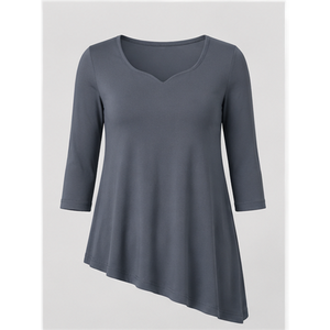 Camiseta de mujer con cuello con muescas en gris pizarra, manga tres cuartos, corte en A, WTS-0162 - Product Image 1