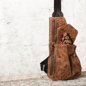 Sac bandoulière unisexe en cuir et toile, style vintage, pour poitrine ou épaule, idéal pour le voyage, la randonnée, la mode, imperméable, avec fermeture éclair, vente en gros LCSB-0010 - Product Image 2