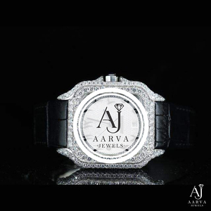 Montre analogique de luxe de style habillé, de haute qualité, avec incrustation de diamants, réserve de marche mécanique, boîtier en acier inoxydable, bracelet en cuir blanc, 20 mm - Product Image 1