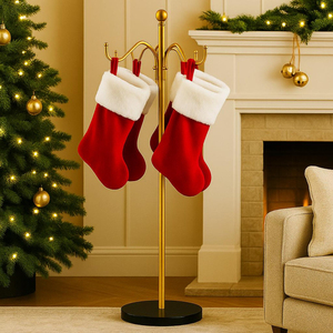 Handmade Iron Wire Made Gold Color Christmas Stocking Holder With Shiny Finish Sturdy <b>Weighted</b> Metal Hanger 4 Hooks Supplies - Product Image 3