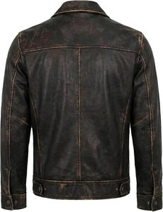 Chaqueta de Motociclista de Cuero Genuino para Hombre, Cuello Camisero, Cierre de Cremallera, Color Marrón Sólido, Largo Regular, para Otoño - Product Image 2