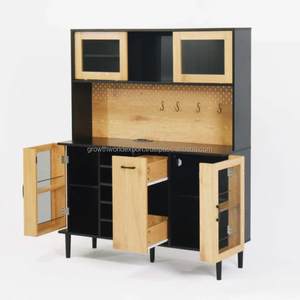 Mueble de Salón Moderno con Estación de Café |   Mueble de Almacenamiento de Madera de Mango de Lujo |   Estantes Multiusos para Barra de Buffet para el Hogar - Product Image 5