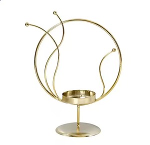 Golden Leaf Candle <b>Stand</b> with <b>Bird</b> and Cage Design Brass Home Decor Heat Resistant Metal Holder - Product Image 2