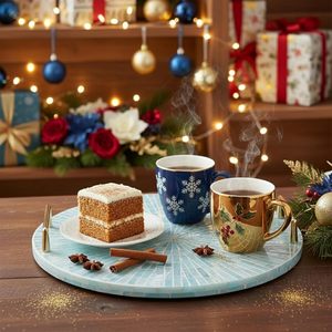 Plateau décoratif rond PEMAR en nacre avec poignées en métal doré, plateau à bibelots, organiseur pour commode, salle de bain, coiffeuse - Product Image 4