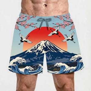 Bañadores de secado rápido para hombre con estampado de palmeras verdes y flores amarillas, cintura media, cordón ajustable, pantalones cortos casuales de tela tejida - Product Image 2