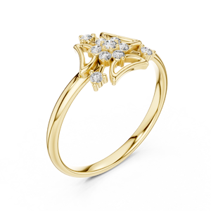 Anillo de oro amarillo macizo de 14k para mujer, con diamante de corte redondo minimalista inspirado en una corona, para compromiso o aniversario. - Product Image 3